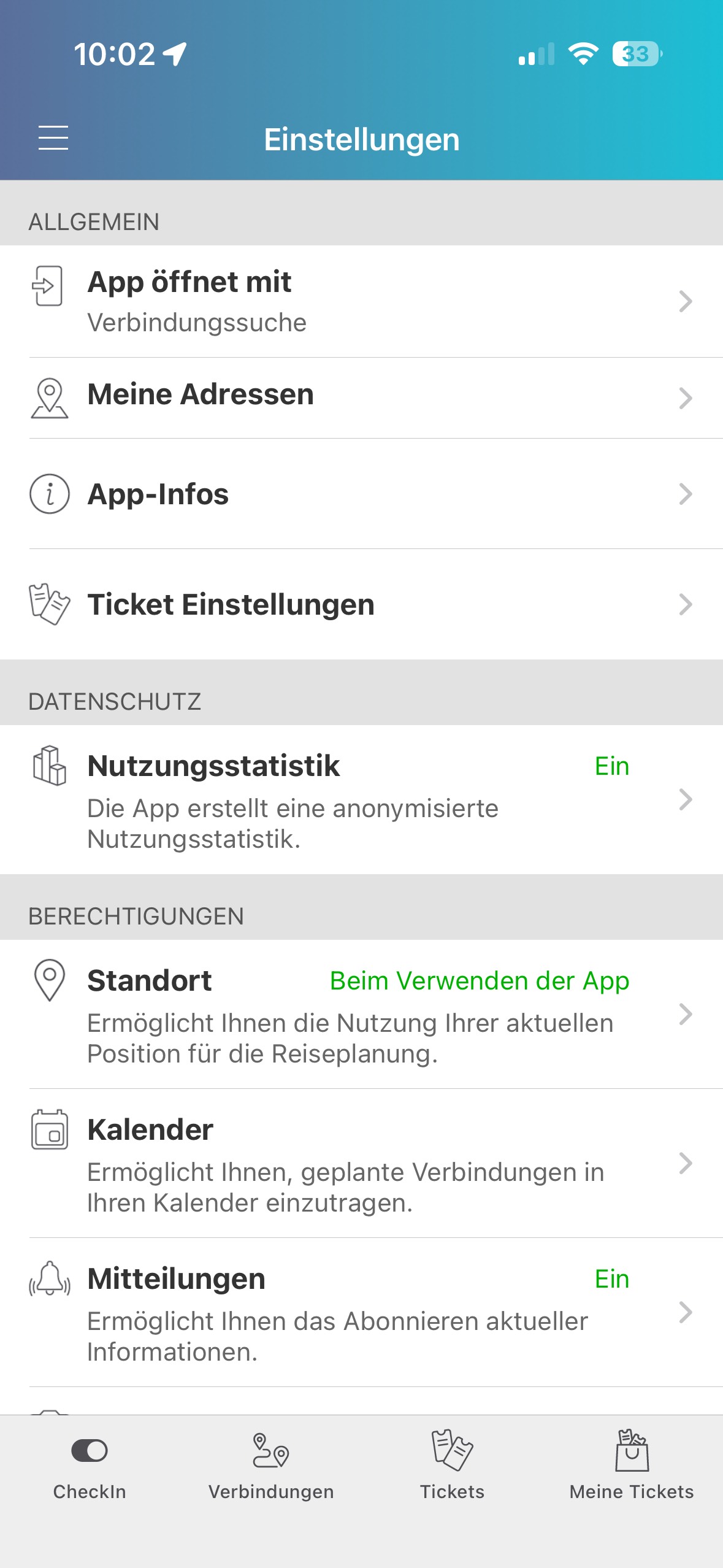 Einstellungen inkl. Ticket Einstellungen