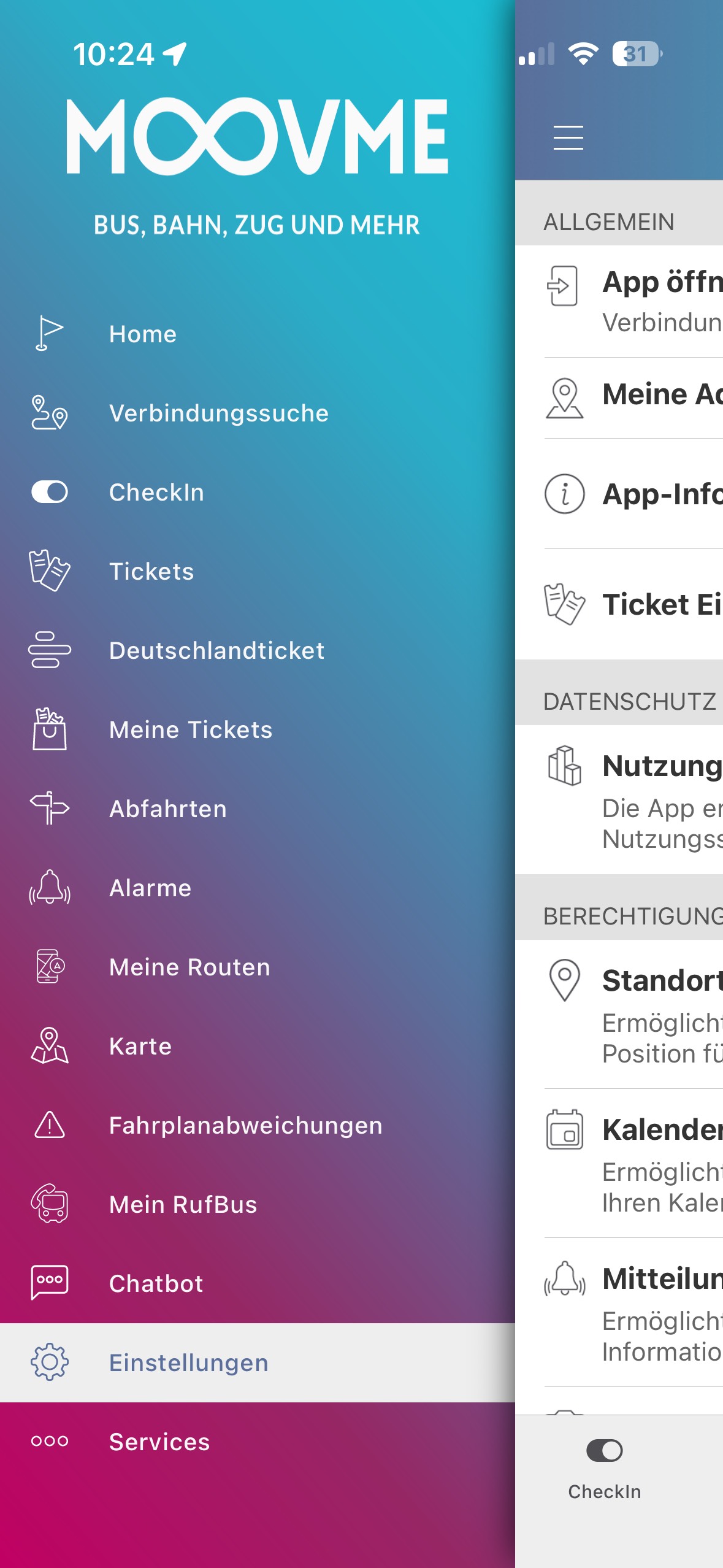 Sidedrawer in MOOVME-App