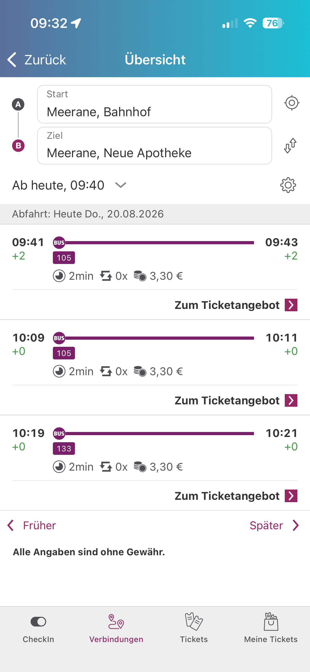 Screenshot der MOOVME-App